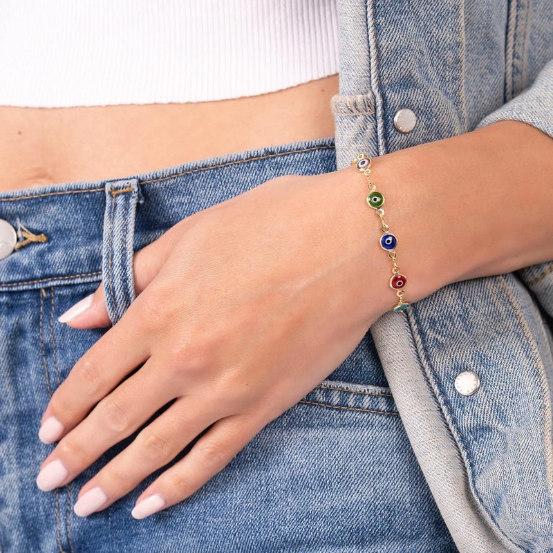 Barzel 18K Gold Plated Multicolored Evil Eye Bracelet for Women - Made in Brazil - Image 2